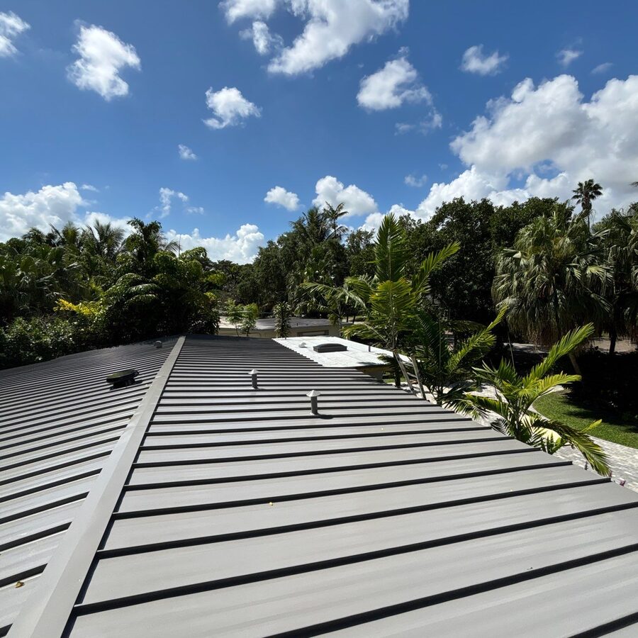 Standing-seam metal roof panels on a South Miami home
